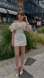 LTP1826,Unique White Off The Shoulder Cloud Style Satin Homecoming HZ0307