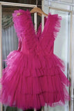 LTP1754, Sweet Pink Ruffles Homecoming Dress, Layers Plunging V Neck Homecoming HZ0307