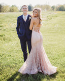 LTP0829,Pink trumpet long prom dresses mermaid lace tulle prom evening HZ0307