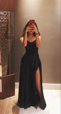 LTP1655,Simple Black Satin Long Prom Dress Simple Formal Dress With Side HZ0307