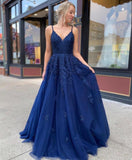 Dark Blue Lace Prom Dress - Long A-Line HZ0307
