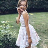 LTP1395,Champagne applique v-neck homecoming dresses a-line short prom HZ0307