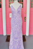 LTP1319,Dusty Purple Sequined Jacquard V-Neck Long Formal HZ0307