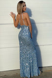 LTP1320,Sky Blue Sequin One-Shoulder Backless Long Prom HZ0307