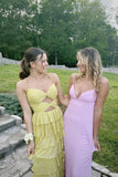Spaghetti Straps Yellow Keyhole Tiered Ruffle Long Formal HZ0307