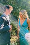 V Neck Blue Cutout Long Prom HZ0307