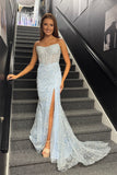 Light Blue Strapless neck Illusion Prom Dress with HZ0307