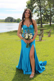 Sweetheart Blue Lace and Satin Fitted Formal HZ0307