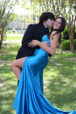 Sweetheart Blue Lace and Satin Fitted Formal HZ0307