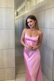 Simple Straps Pink Sheath Long Party HZ0307