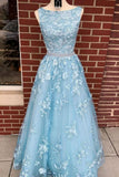 LTP1317,Light blue applique lace prom dresses long evening HZ0307