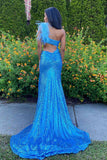 One Shoulder Feather Sequined Long Prom HZ0307