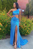 One Shoulder Feather Sequined Long Prom HZ0307