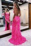 Luxury Sequins Feather Bodycon Long Evening Prom HZ0307