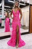 Luxury Sequins Feather Bodycon Long Evening Prom HZ0307