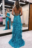 Luxury Sequins Feather Bodycon Long Evening Prom HZ0307