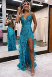Luxury Sequins Feather Bodycon Long Evening Prom HZ0307