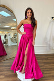 Fuchsia Strapless Taffeta A-line Long Formal HZ0307