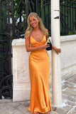 Straps Yellow Soft Satin Fitted Long Party HZ0307