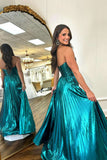 Sweetheart Blue Metallic Pleated Long Formal HZ0307
