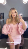 LTP1199,Sweet pink sweetheart homecoming dresses,bubble sleeves short prom evening HZ0307