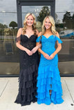 Cold Sleeves Red Lace Mermaid Ruffle Prom HZ0307