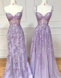Elegant Lavender Lace Applique Long Prom HZ0307