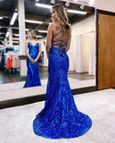 Royal Blue Sequined Lace Mermaid Evening Prom HZ0307