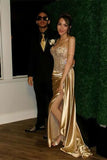 Spaghetti Straps Sage Beaded Satin Long Formal HZ0307
