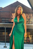Halter Fuchsia Satin Empire Long Formal HZ0307