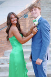 Strapless Green Silk Long Party Dress with HZ0307