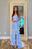 Strapless Pink Fitted Ruffle Long Party HZ0307