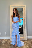 Strapless Pink Fitted Ruffle Long Party HZ0307
