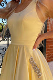 LTP1597,Yellow Cutout Back A-Line Formal Dress with Rhinestones Evening HZ0307
