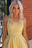 LTP1597,Yellow Cutout Back A-Line Formal Dress with Rhinestones Evening HZ0307