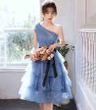 LTP1766,Dream Blue One Shoulder Homecoming Dress, Sparkle Starry Tulle Prom Hoco HZ0307
