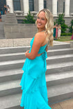 Blue Chiffon Cutouts Tiered Party HZ0307