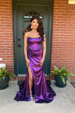 Strapless Purple Metallic Draped Prom HZ0307