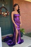 Strapless Purple Metallic Draped Prom HZ0307