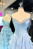 Yellow Corset A-line Ruffle Long Formal HZ0307