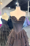 Yellow Corset A-line Ruffle Long Formal HZ0307