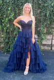 Yellow Corset A-line Ruffle Long Formal HZ0307