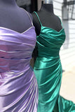 Straps Pink Ruched Satin Fitted Long Prom HZ0307