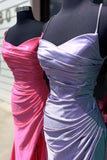 Straps Pink Ruched Satin Fitted Long Prom HZ0307