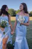 Strapless Light Blue Bow Mermaid Long Formal HZ0307