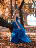LTP1310,A-line One Shoulder Blue Appliques Tulle Prom HZ0307