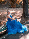 LTP1310,A-line One Shoulder Blue Appliques Tulle Prom HZ0307