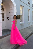 Hot Pink Sheer Corset A-line Formal HZ0307