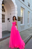 Hot Pink Sheer Corset A-line Formal HZ0307