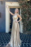 Pleated Silver Metallic A-line Long Formal HZ0307